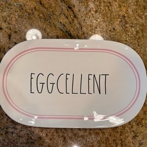 Rae Dunn Eggcellant Ceramic Easter Platter with Pink Accents